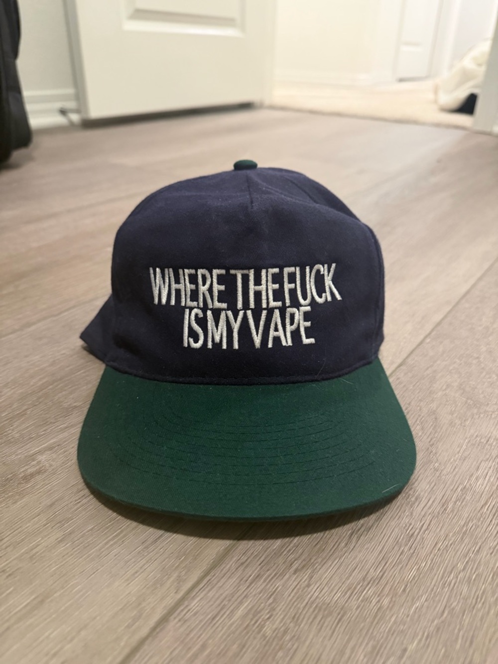 Navy & Forest Green Snapback Hat with White Script